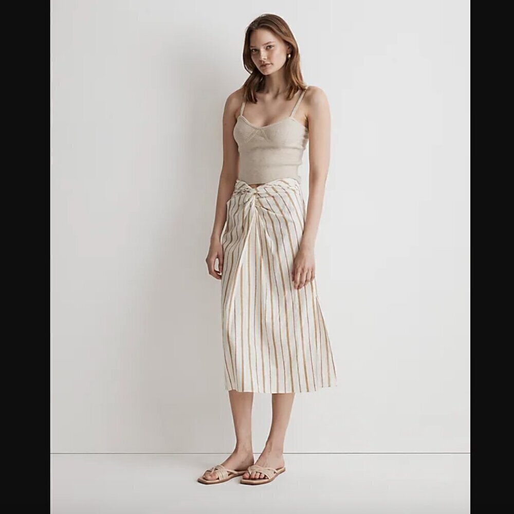 Madewell Twist-Front Sarong Midi Skirt in Stripe 6